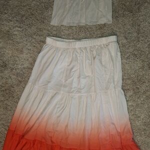 Women's Ombre Beach Set - White and Orange With A Cream Sheer Carisoul